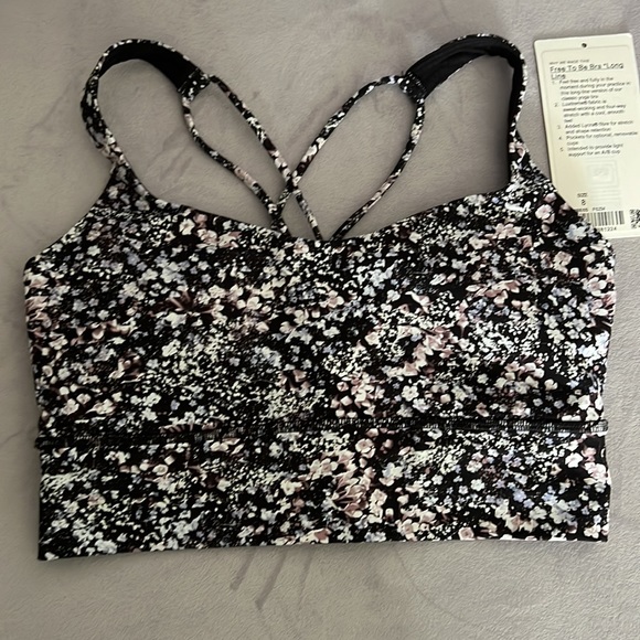Lululemon Free to be Bra Long Line Black Pink Floral Spritz Multi 8 - Picture 4 of 7